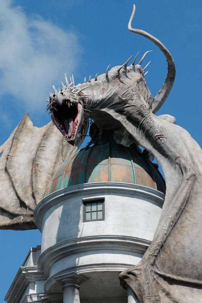 Everything about the Wizarding World of Harry Potter Dragon on top of Escape to Gringotts