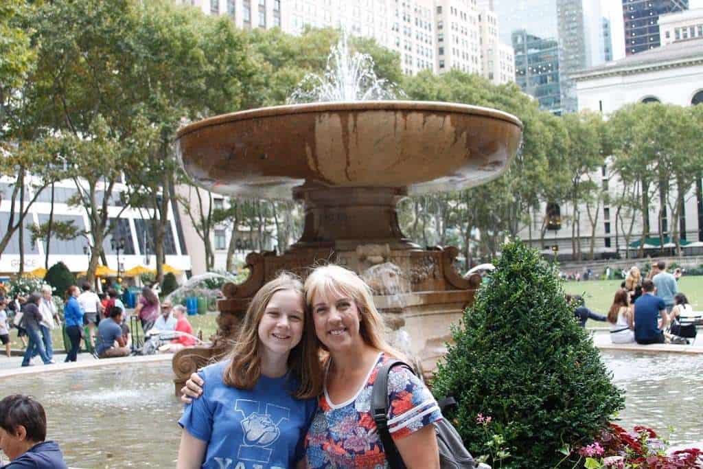 Mother and Daughter at Bryant Park one of the best places to travel with kids