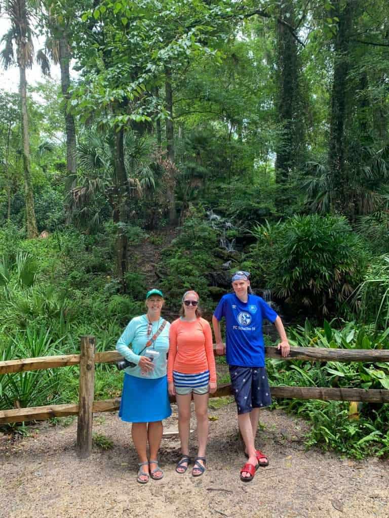 3 people standing in a forest