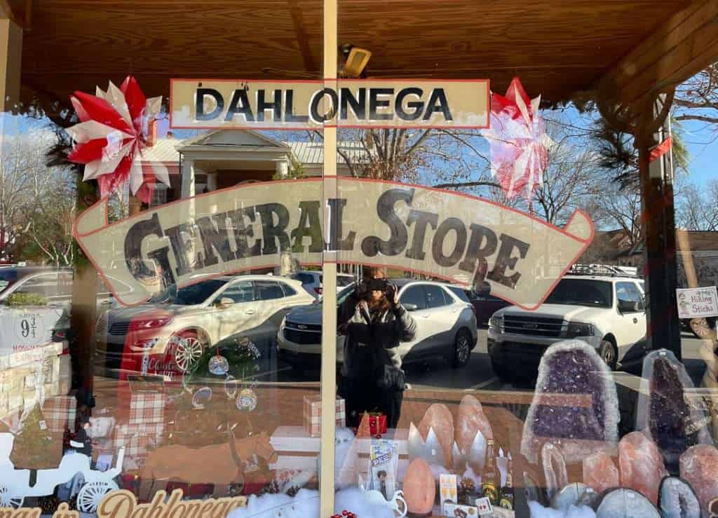 The decorated window of Dahlonega General Store