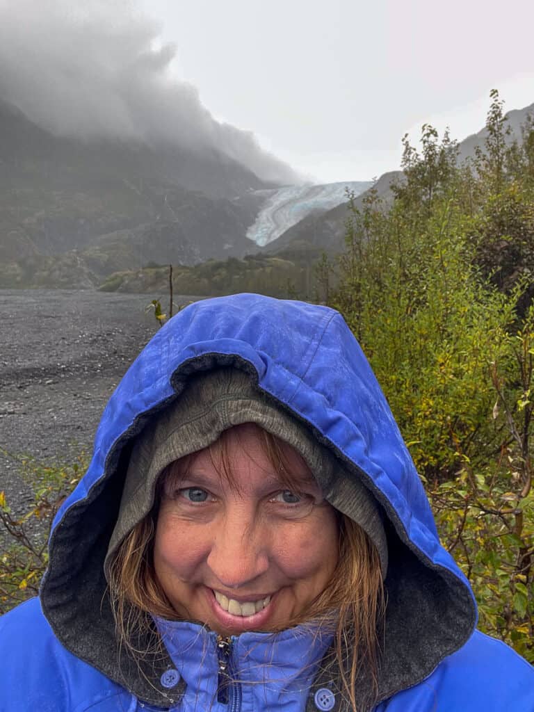 woman in front of Exit Glacier